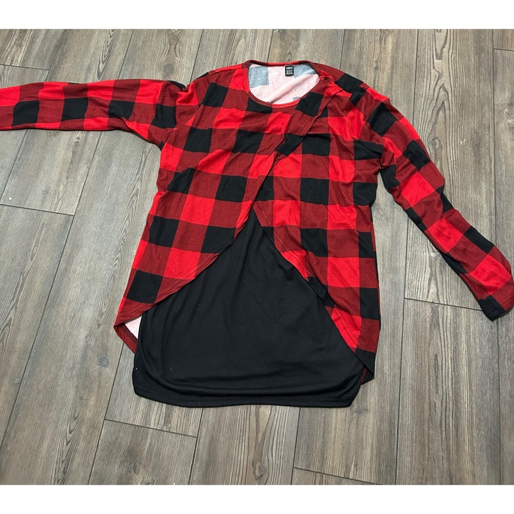 Maternity SHEIN Red and Black Plaid Blouse